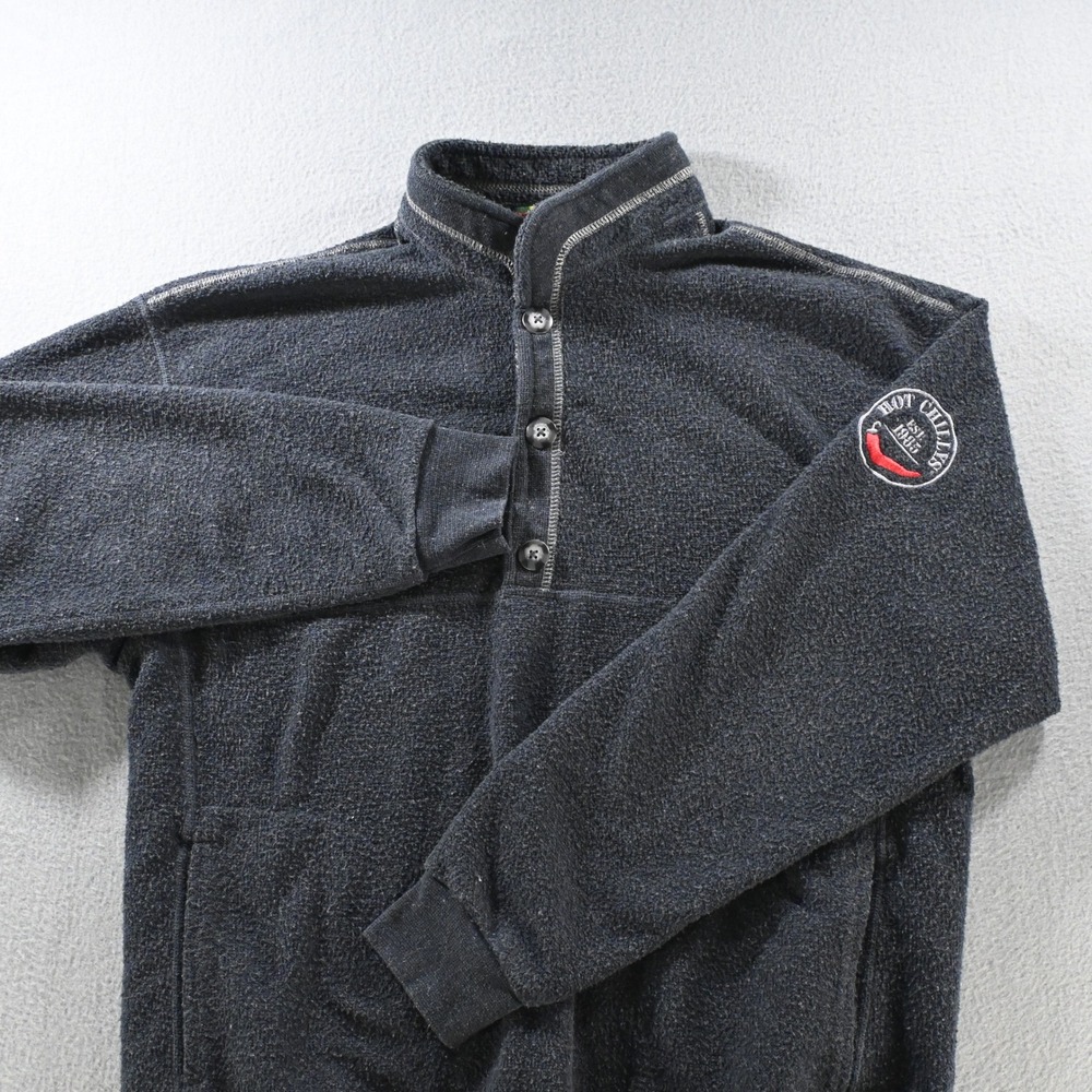 Hot Chillys Mens Quarter Button Fleece Pullover Medium Black Vintage 90 Made USA